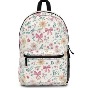 Wildflowers Backpack, Floral Backpack. Flowers School Bag, Pink Coquette Bow Backpack, Coquette Bow School Bag, Coquette Ruscksack - Bw5