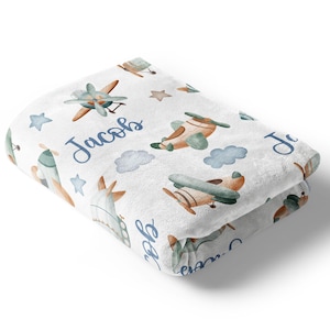 Personalized Airplane Baby Blanket, Aviation Nursery Bedding, Airplane Baby Gift, Aviation Blanket, Baby Shower Gift, New mom gift, New baby
