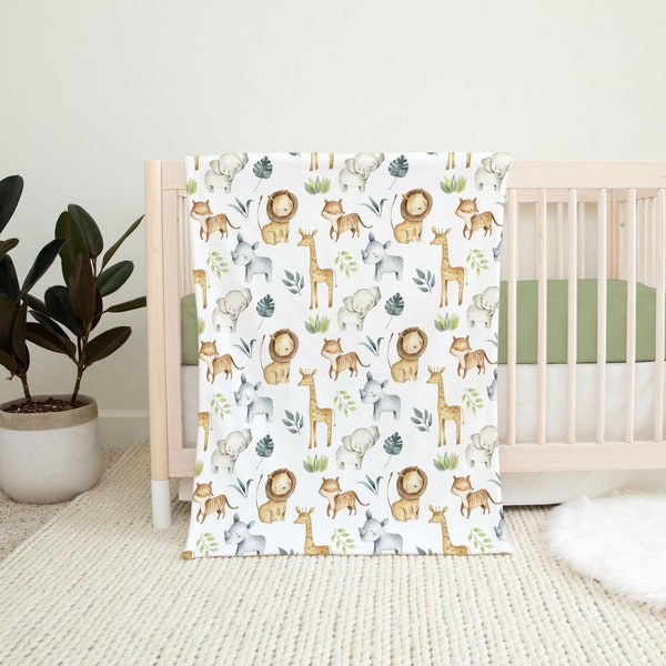 Safari MINKY blanket, Jungle animals blanket, Gender Neutral bedding, Soft Plush Baby blanket, Safari Nursery Theme, Safari Blanket - BaA