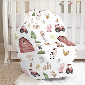 Farm Car Seat Cover, Nursing Cover Up, Breast Feeding Cover, Neutral Carseat Cover, Multi Use Baby Cover, Farm Baby Gift, Expecting Mom Gift