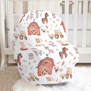Farm Car Seat Cover, Nursing Cover Up, Breast feeding cover, Neutral carseat cover, Multi use baby cover, Farm Baby Gift, New mom gift - Lof