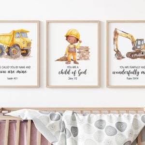 Construction nursery art, Christian Nursery decor, Construction Truck art, Kids bible verse art, Christian nursery wall art, Scripture print