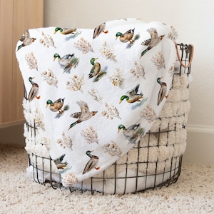 Mallard duck blanket, Ducks baby blanket, Duck baby bedding, Boho floral duck blanket, Duck hunting nursery, Duck crib bedding