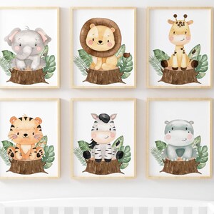 Safari nursery Prints, Baby animal prints, Animals nursery art, Jungle animals nursery art, Boys room wall art, Baby boy nursery, Set of 6