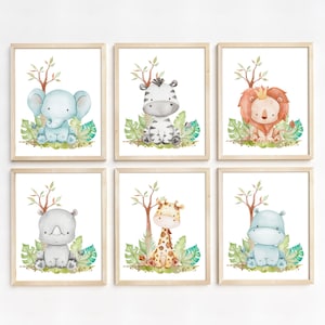 Safari nursery art, Jungle nursery prints, Baby Animals, zoo baby room decor, Baby boy nursery prints,  Set of 6 prints DIGITAL DOWNLOAD CuS