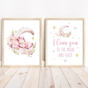 Unicorn nursery prints girl, Unicorn girls room wall decor, Baby girl nursery prints, Set of 2 PRINTABLE  wall art - DIGITAL DOWNLOAD - MaU