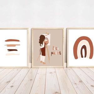 Earth Tones wall art, Girl room wall decor, Classroom poster, Playroom wall art, Rainbow print, Modern Abstract wall art, Set of 3