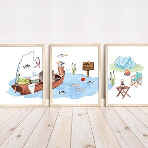 Fishing nursery wall art, Fishing nursery prints, Boys room wall decor, Fishing art, Baby boy printable wall art, Little fisherman - LiF