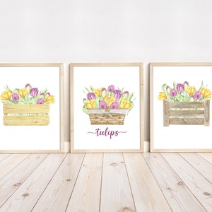 Tulips watercolor wall art, Floral wall decor, Tulips nursery decor, Tulips prints, Tulips nursery wall art, Botanical wall art, Nursery art
