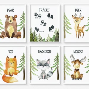 Woodland nursery print, Animal Tracks Woodland, Boys room decor, Baby boy nursery prints, Forest Animals Set of 6 prints - DIGITAL DOWNLOAD