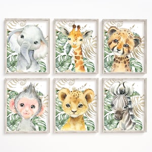 Safari nursery wall art, Animals nursery art, Boys room decor, Baby boy nursery prints, Jungle Nursery Decor, Baby Animals prints, set of 6