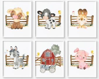 Farm Animals print, Farm nursery art, Boys room decor, Baby boy nursery prints, Playroom Print  Set of 6 prints - DIGITAL DOWNLOAD - FaB