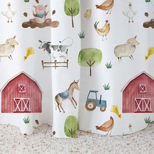 Farm nursery curtains, Barnyard Nursery Decor, Boys room curtain single panel - FSF