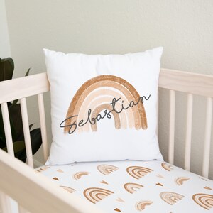 Personalized Earthy Rainbow pillow, Rainbow Nursery Decor, Boho nursery, Neutral Custom Pillow, Monogram baby gift, Earth Tones Rainbow- EaR
