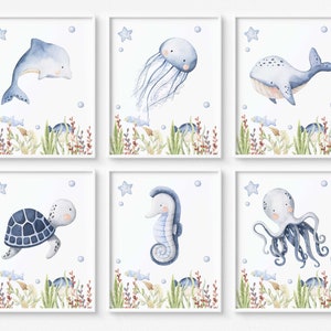 Under the sea wall art, Ocean nursery Prints, Under the sea room decor, Underwater animals print, Sea nursery Set of 6  DIGITAL DOWNLOAD LiO