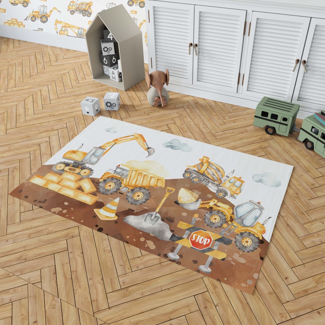 Construction Rug Antislip Backing Construction Nursery Decor Etsy