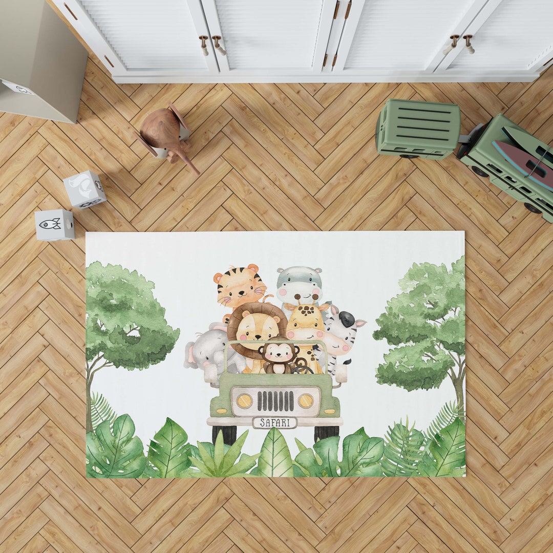 Safari Nursery Rug, Jungle Nursery Rug, Safari Animals Nursery Decor ...