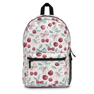 Coquette Cherries and Bows Backpack, Cherries Book Bag, Girly Backpack, Kindergarten Backpack, Girls Backpack, Back to School Girls Bag