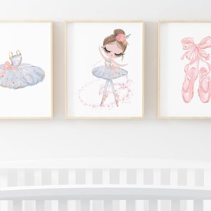 Ballerina nursery wall art, Baby room PRINTABLE art, Ballet girls room wall decor, Baby girl nursery prints Set of 3 - DIGITAL DOWNLOAD SwB