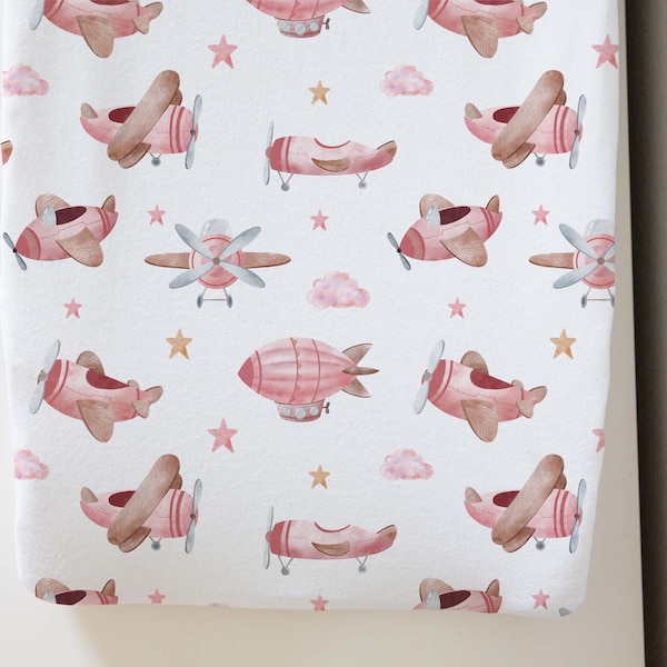 Pink airplane Changing Pad Cover, Airplane nursery, Aviation changing station, Girl aviation nursery, Baby girl nursery, Aviation baby - PiA
