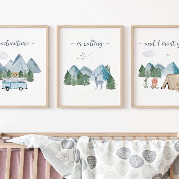 Adventure is calling, Outdoors nursery prints, Camping Nursery decor, Boys room wall decor, Baby boy printable wall art - DIGITAL DOWNLOAD