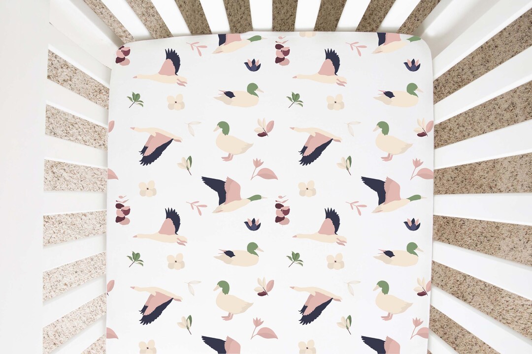 Modern Duck Crib Sheet, Mallard Duck Nursery Bedding, Boho Baby Bedding, Duck Crib Sheet