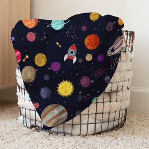 Solar System Minky Blanket, Space Kids Room Decor, Galaxy Blanket, Planets Nursery decor, Outer Space Nursery theme, Planets Baby Blanket