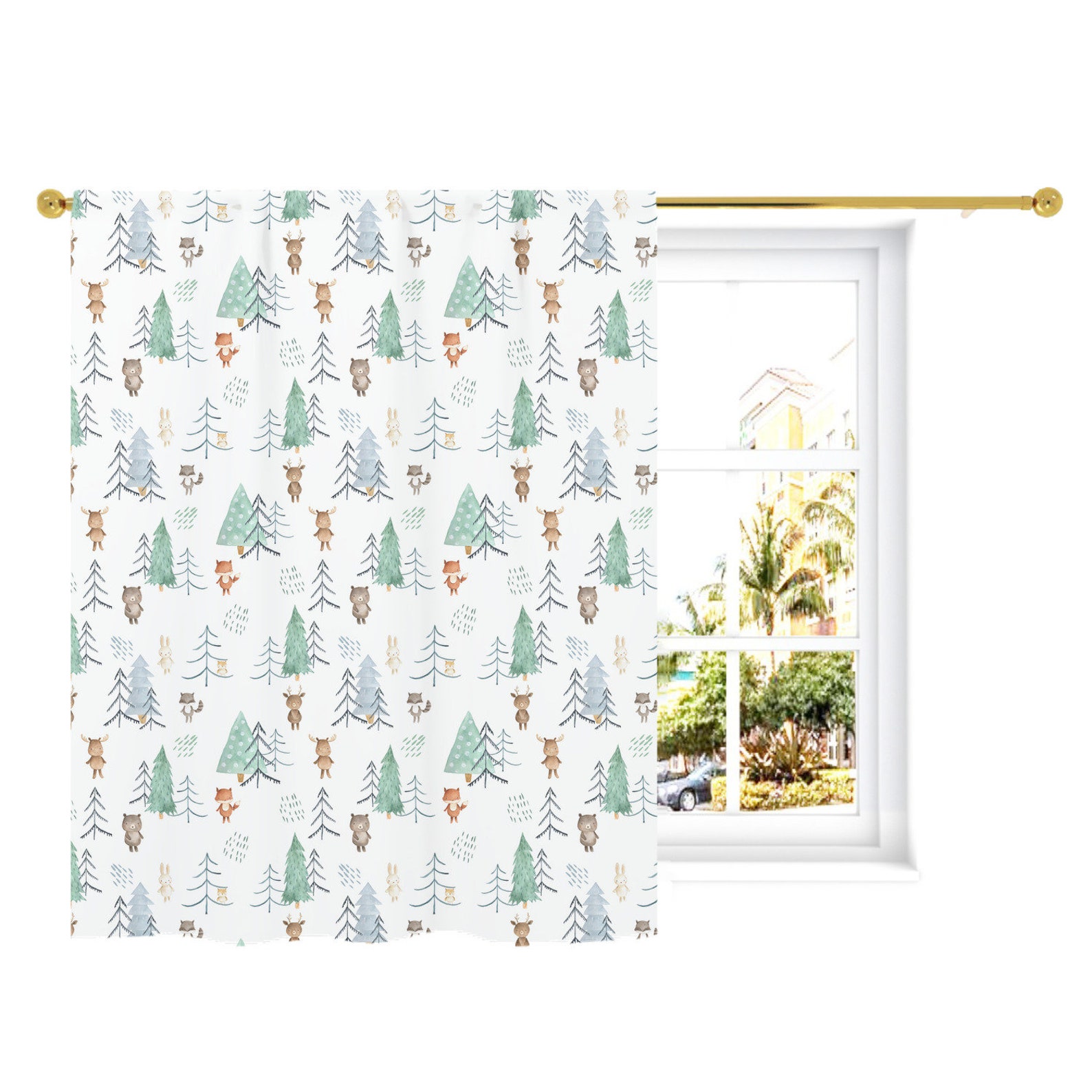 Woodland Animals Curtain Single Panel Forest Nursery Decor Etsy UK