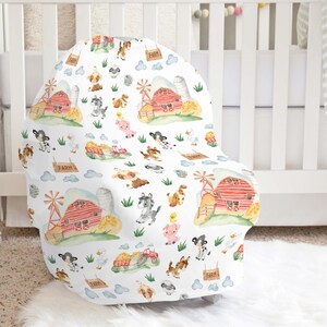 Farm Car Seat Cover, Nursing Cover up, Multi Use Baby Cover, Breast feeding Cover, Gender Neutral Baby Gift, Farm Baby Gift - FaB
