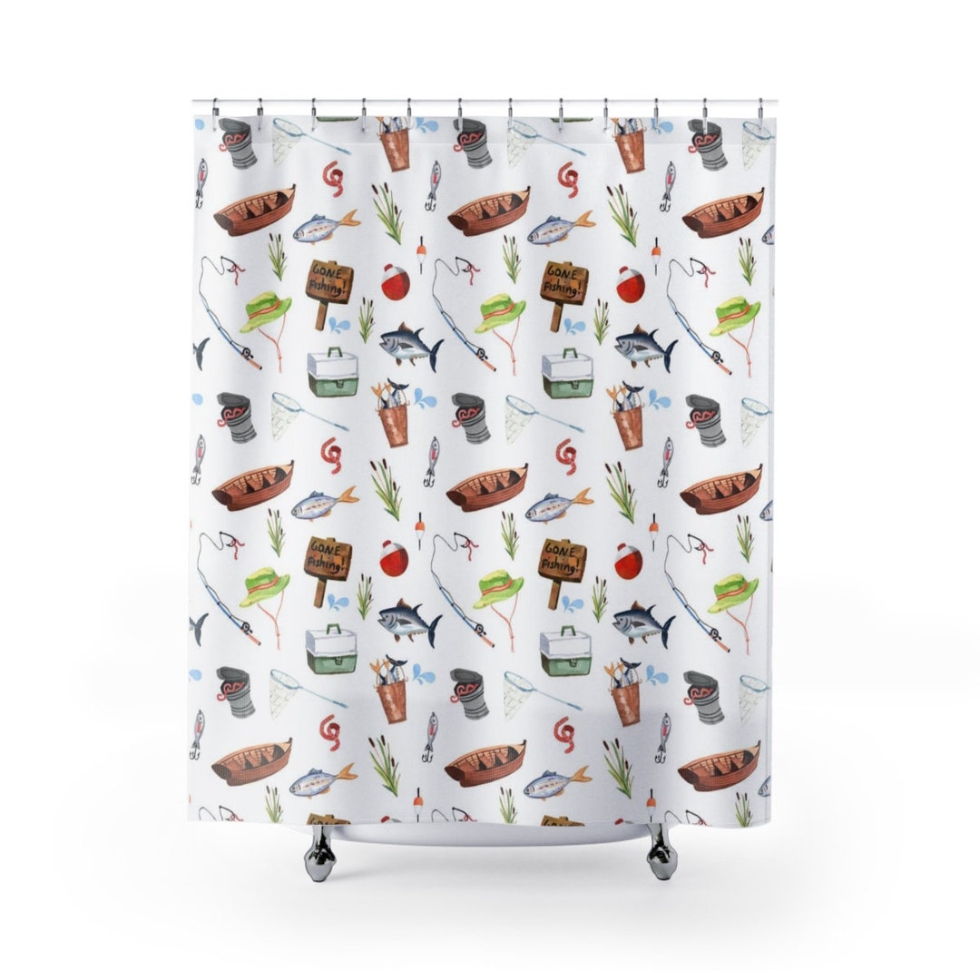 Fishing Shower Curtain Go Fishing Shower Curtain Fishing Etsy