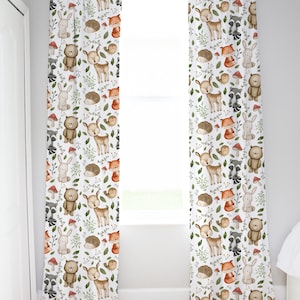 Woodland curtain, Single Panel, Woodland nursery decor, Forest animals curtains, Baby room curtains, Forest nursery decor - MaF