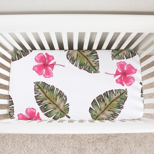 Hibiscus nursery Crib Sheet, Floral Nursery Bedding, Tropical Crib Sheet, Tropical Nursery Bedding, Monstera nursery, Hawaii crib sheet!