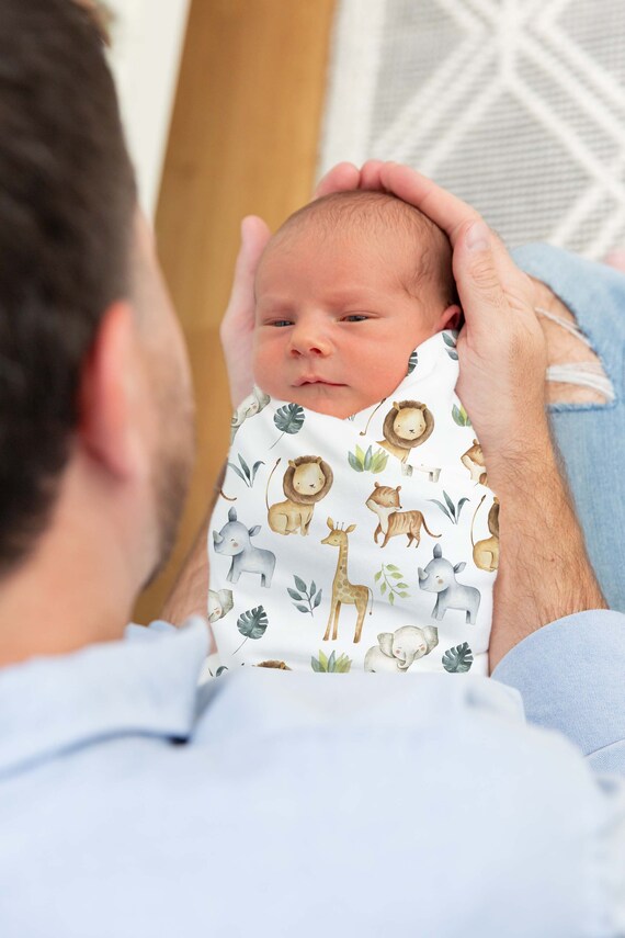 Couverture de lange Safari, ensemble lange et bonnet pour bébé