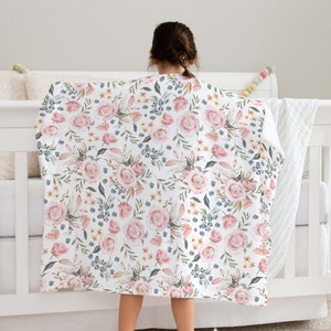 Roses Minky Blanket, Watercolor Floral Blanket, Soft Blush Pink Flowers blanket, Rose Nursery bedding, blanket for girls - Candy Rose