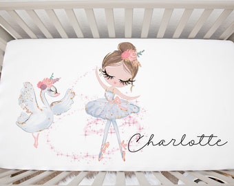 Personalized Ballerina Crib Sheet, Ballerina Nursery Bedding, Fitted Crib Sheets With Name, Baby Girl Nursery - Swan Crib Sheet - Swb