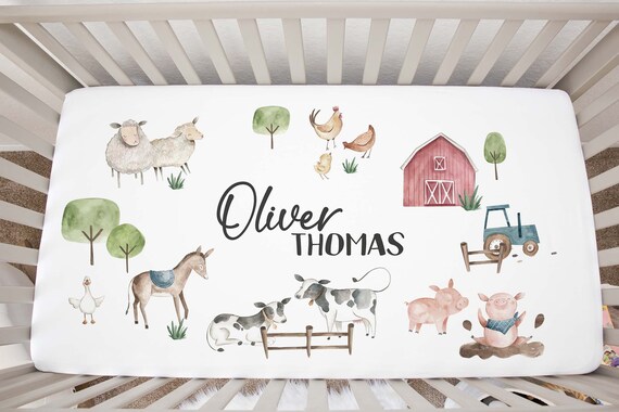 Personalized Farm Crib Sheet, Farm Nursery Bedding, Farm Crib