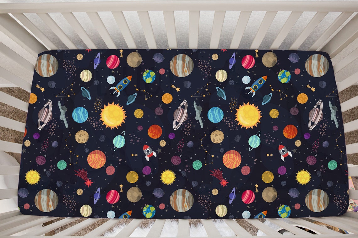 Space Crib Seet Nursery Decor Galaxy Crib Bedding Etsy