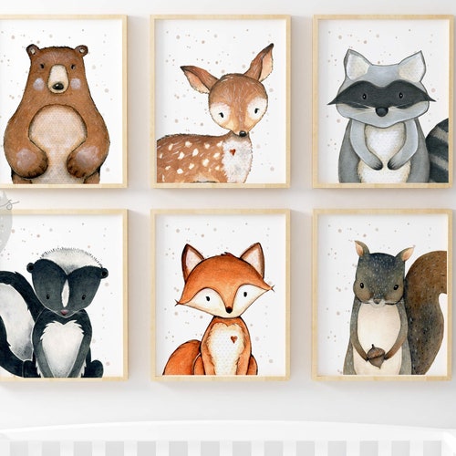 Set of 2 Prints Bundle Woodland Nursery Decor Kids Room Etsy