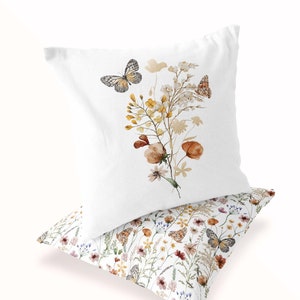 Wilflowers pillow, Garden Floral pillow cover, Butterfly pillow, Wildflowers nursery decor, Wildflowers square pillow case - BuG