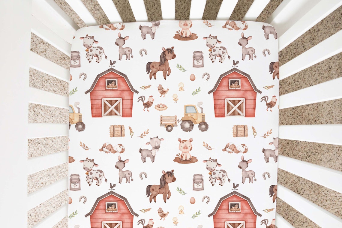 Farm Nursery Bedding Farm Animals Crib Bedding Farm Mini Etsy
