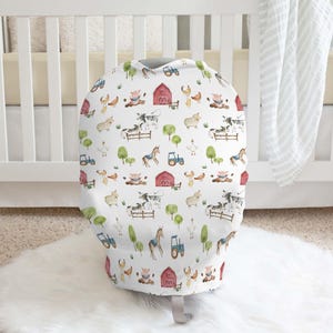 Farm Car Seat Cover, Nursing Cover Up, Breast Feeding Cover, Neutral Carseat Cover, Multi Use Baby Cover, Farm Baby Gift, Boy Car Seat - FsF