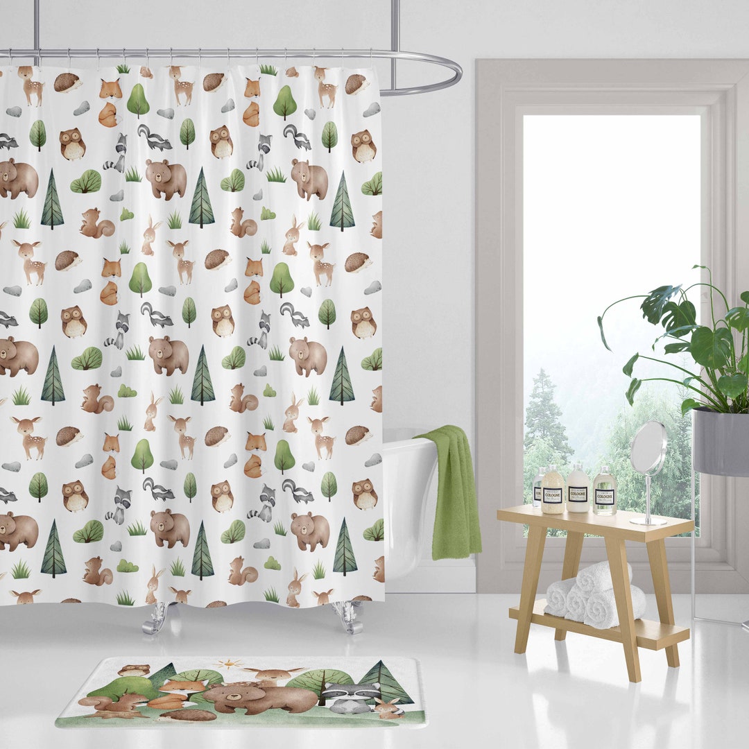 Woodland Shower Curtain, Woodland Bathroom Decor, Forest Curtain, Boy