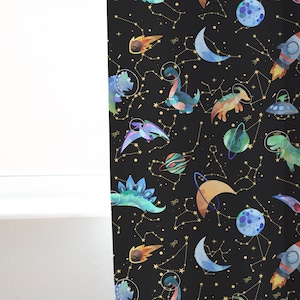 Constellation curtains, Rocket curtain, Dinosaur Space Curtain Single Panel, Galaxy curtain, Planets boy room decor, Outer space Nursery