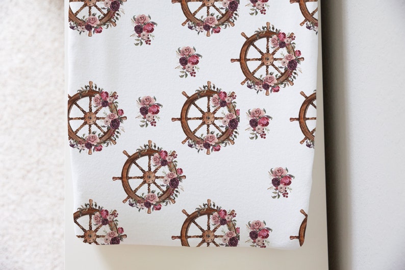 Floral helm changing pad cover girl Nautical Girl Nursery Nautical Baby Girl Gift