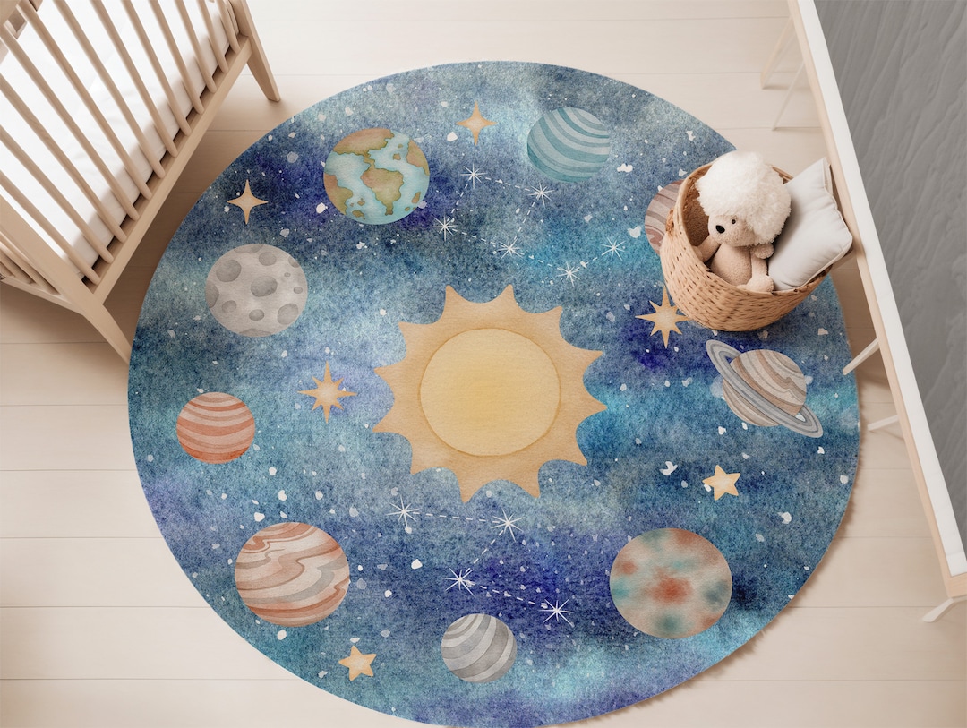 Space Nursery Rug, Rug, Solar System Rug, Sun and Area