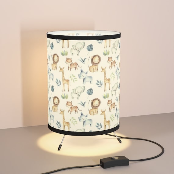 Lampe de chevet (ou bureau) en bois avec dessin d'animaux pour