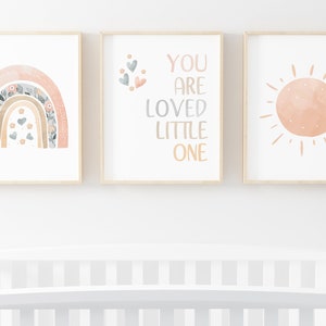 You are Loved little one nursery wall art, Rainbow nursery decor girl, Baby girl room prints, Set of 3 PRINTABLE art - DIGITAL DOWNLOAD