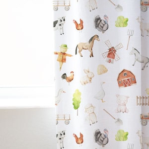 Farm Curtain, Single Panel, Farmhouse nursery curtains, Baby room curtains, Horse cow curtain, Farm animals curtain, Farm room decor -  OlR