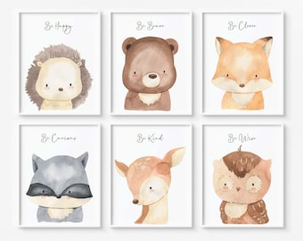 Woodland nursery wall art, Forest nursery art, Boys room decor, Baby Animal prints, Woodland Nursery decor Set of 6 prints -DIGITAL DOWNLOAD