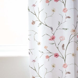 Blush Floral Curtains, Wildflowers Curtains, Pink Floral Nursery, Baby Room Curtain, Watercolor Floral Curtain, Girl Room Curtain - BlW